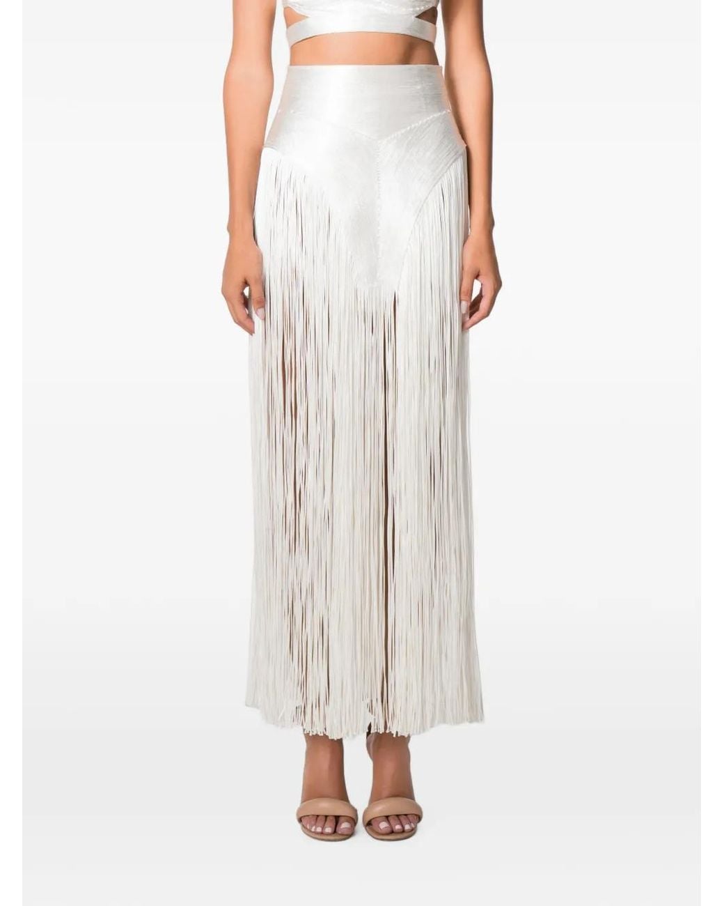 NORINA ST White Nuria Fringe-Detail Skirt And Top Set