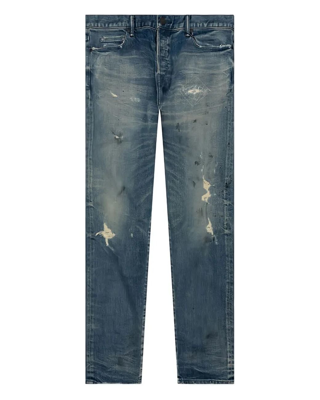 John Elliott Blue Frayed Distressed Jeans for men