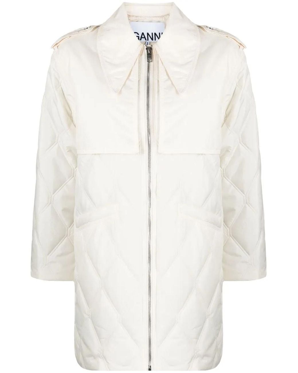 Ganni White Neutral Zip-up Quilted Jacket - Women's - Polyester
