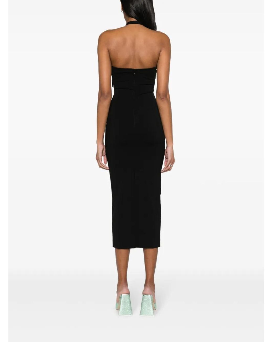 The Attico Black Buckle-embellished Halterneck Midi Dress