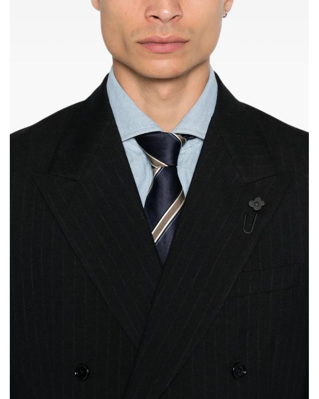 Lardini Black Blazer Croisé À Fines Rayures for men
