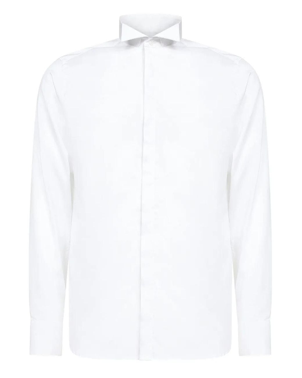 D4.0 White Button Placket Wing Collar Shirt for men