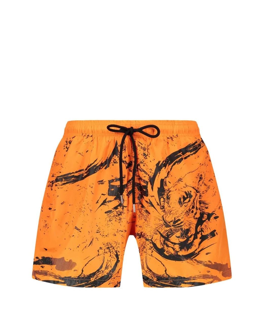Philipp Plein Orange Graphic-Print Drawstring Swim Shorts for men