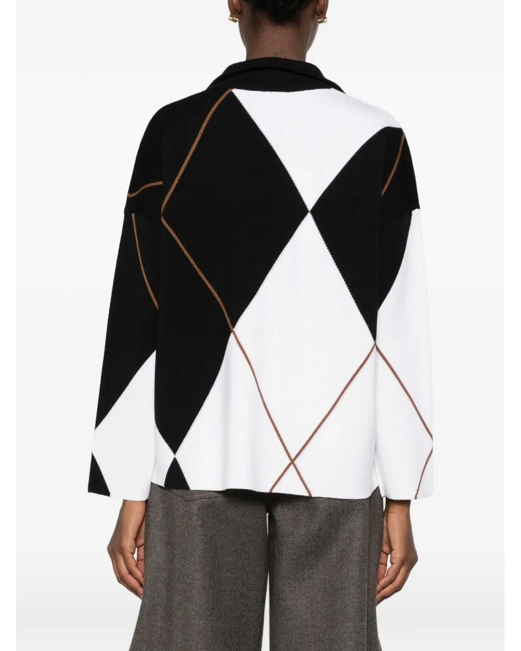 Max Mara Black Argyle Intarsia-Knit Sweater