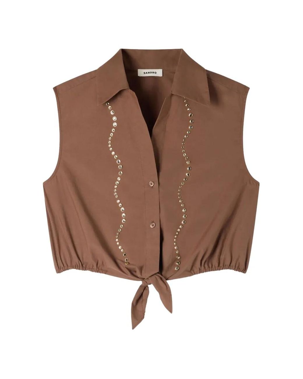 Sandro Brown Rhinestone Cropped Shirt