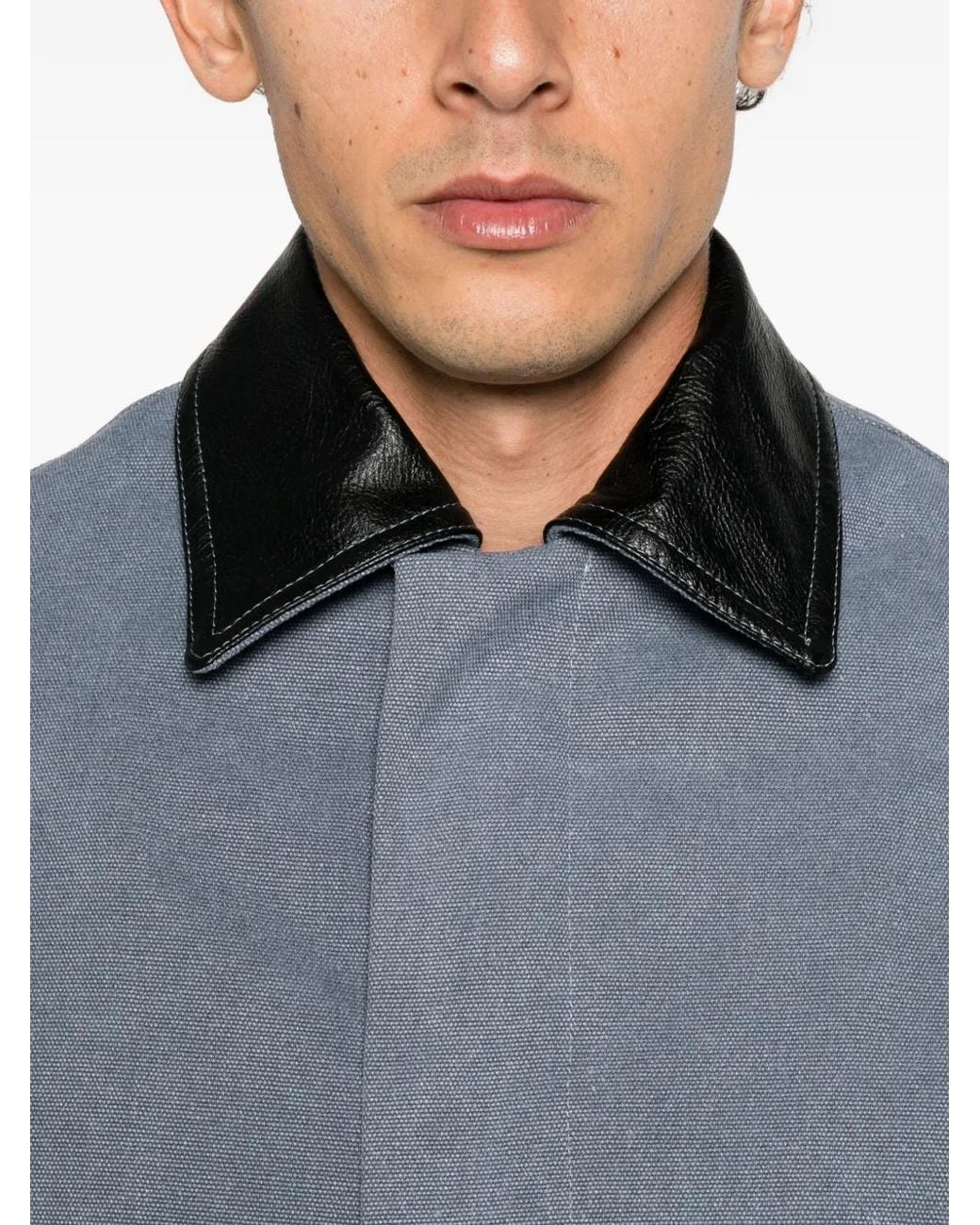 LC23 Blue Contrasting-Collar Flap-Pocket Coat for men