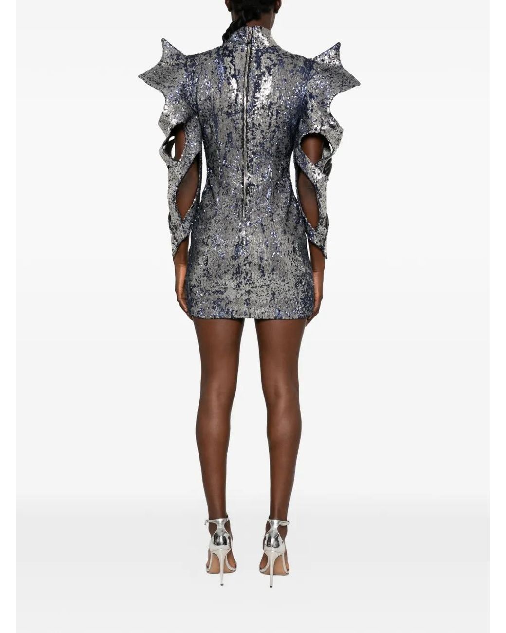 MITILIANE COUTURE Gray Sequin-Embellished Cut-Out Mini Dress