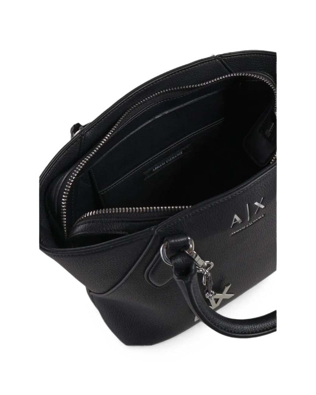 ARMANI EXCHANGE Black Logo-Plaque Pebbled Tote Bag