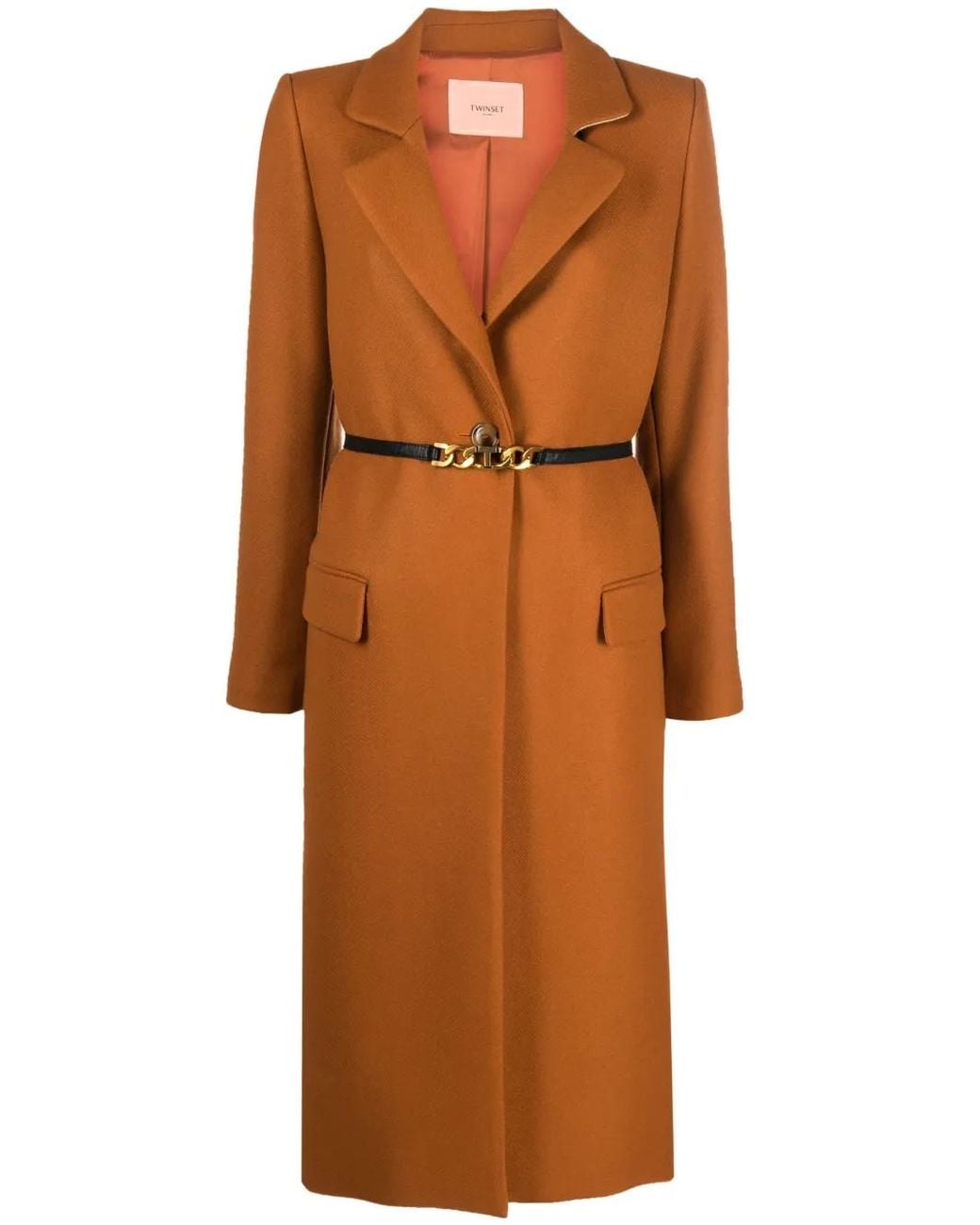 Twinset Brown Single-Breasted Belted Coat