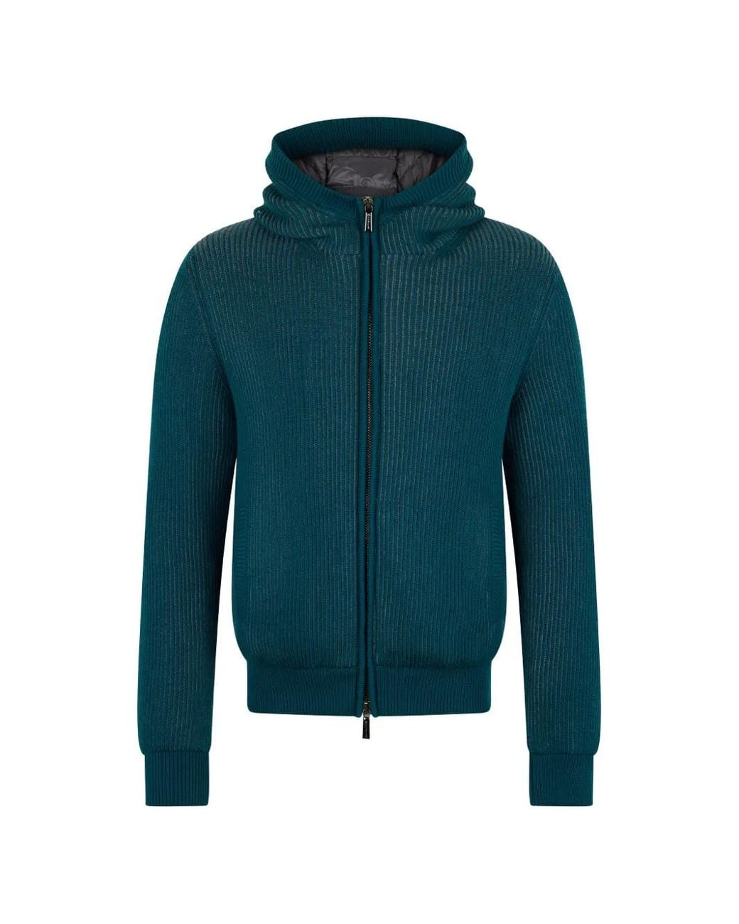 Moorer Blue Hooded Zipped Jacket for men