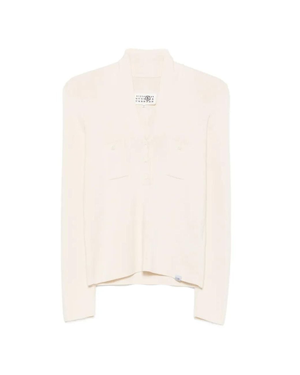 MM6 by Maison Margiela White V-Neck Pocket-Detail Sweater