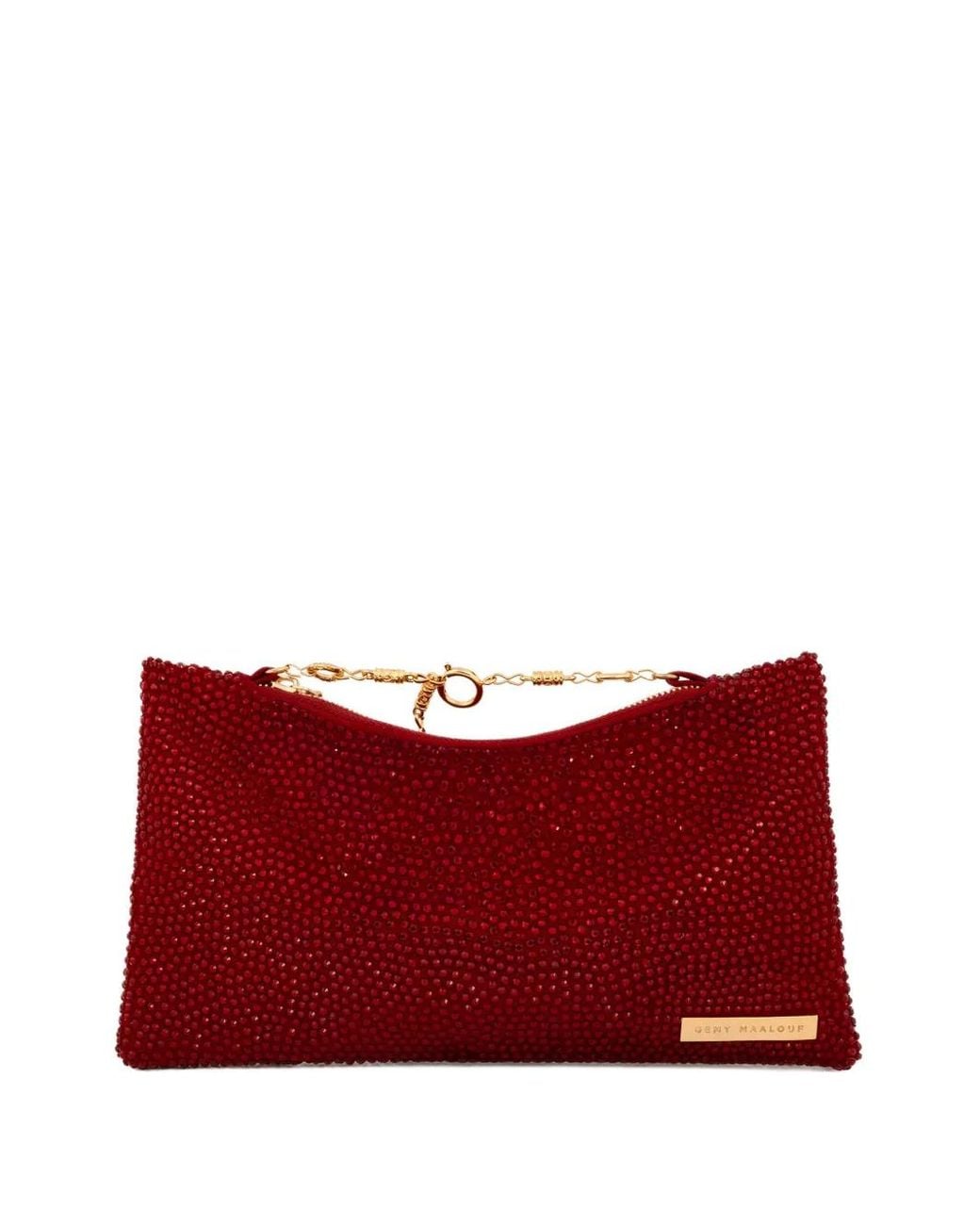 Gemy Maalouf Red Crystal-Embellished Clutch Bag