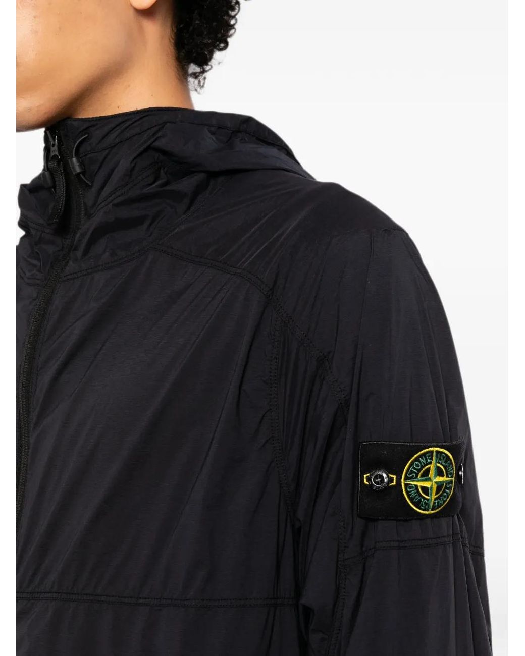 Stone Island Black Compass-Patch Hooded Jacket for men