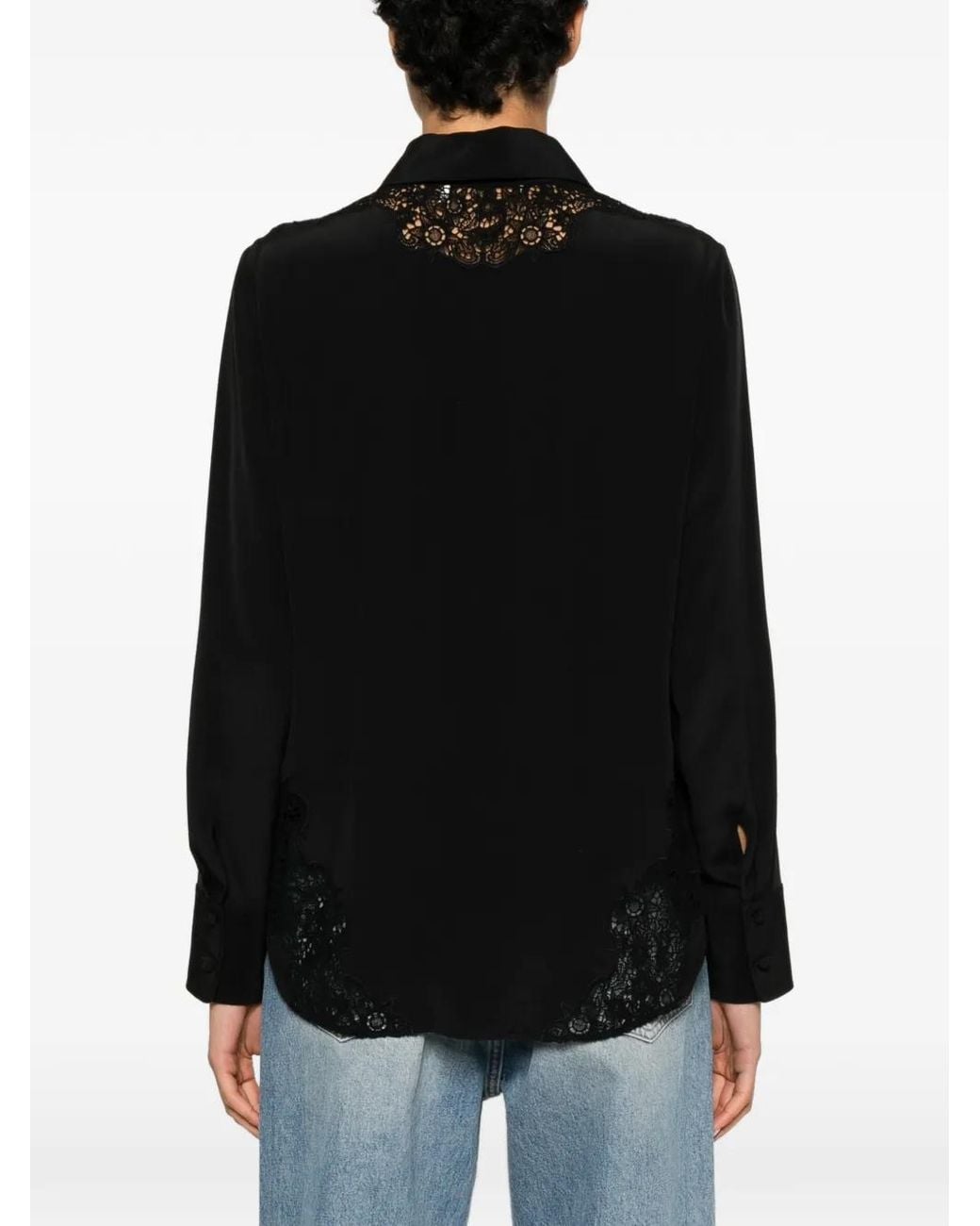 Chloé Black Lace-Panelled Shirt