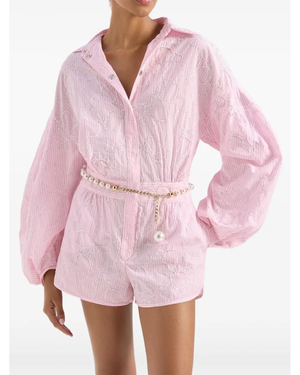 Genny Pink Striped Balloon Sleeve Playsuit