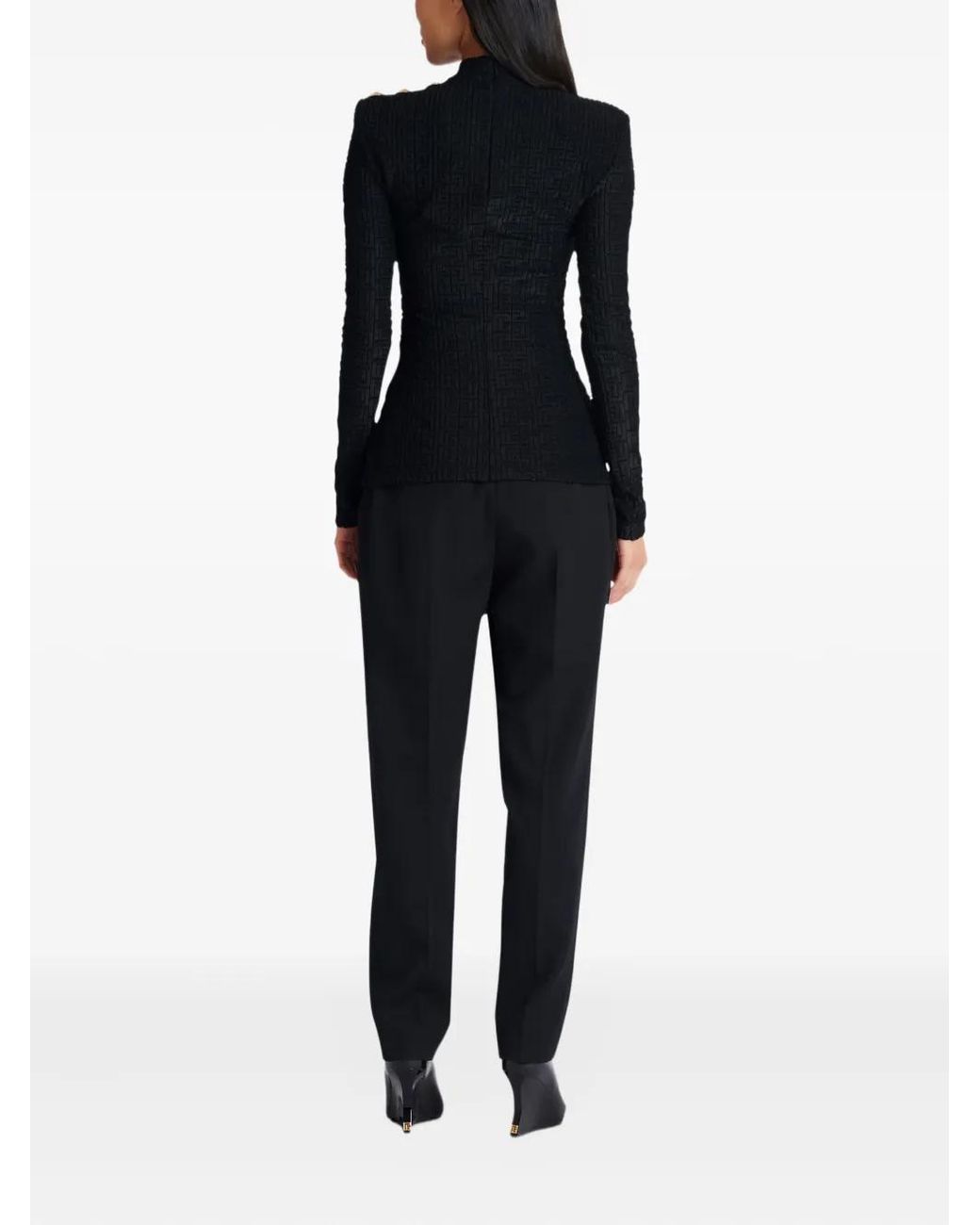 Balmain Black Monogram High-Neck Top