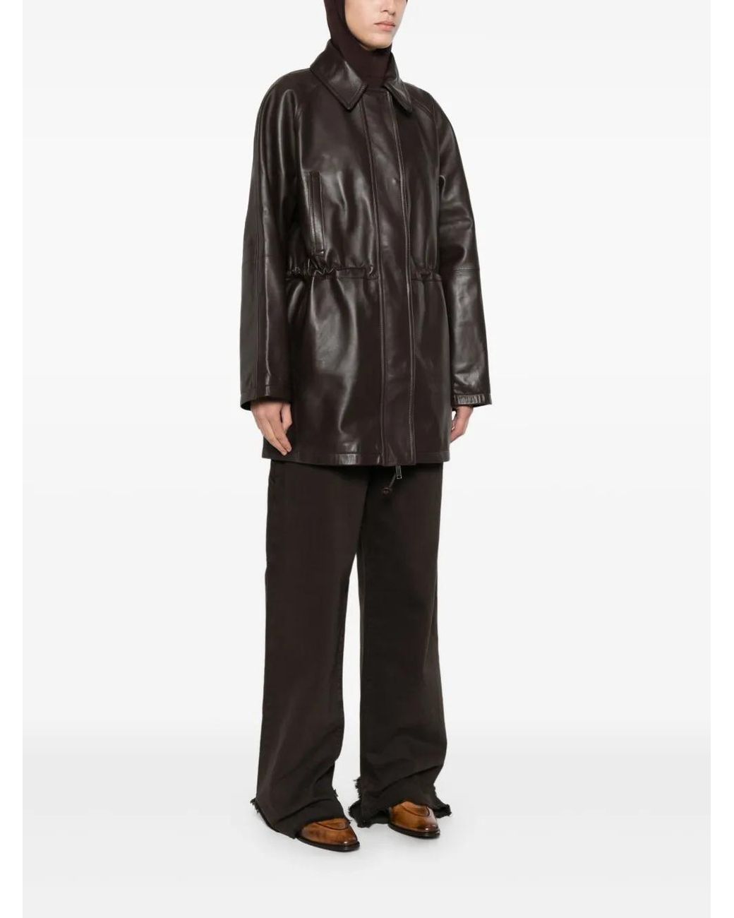 Cordera Gray Collared Leather Coat