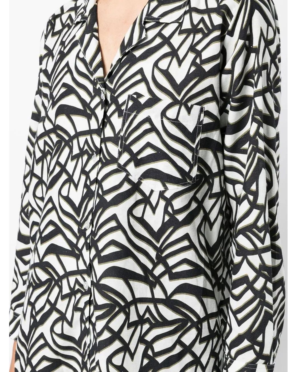 Bambah Black Geometric-Print Pocket Shirt