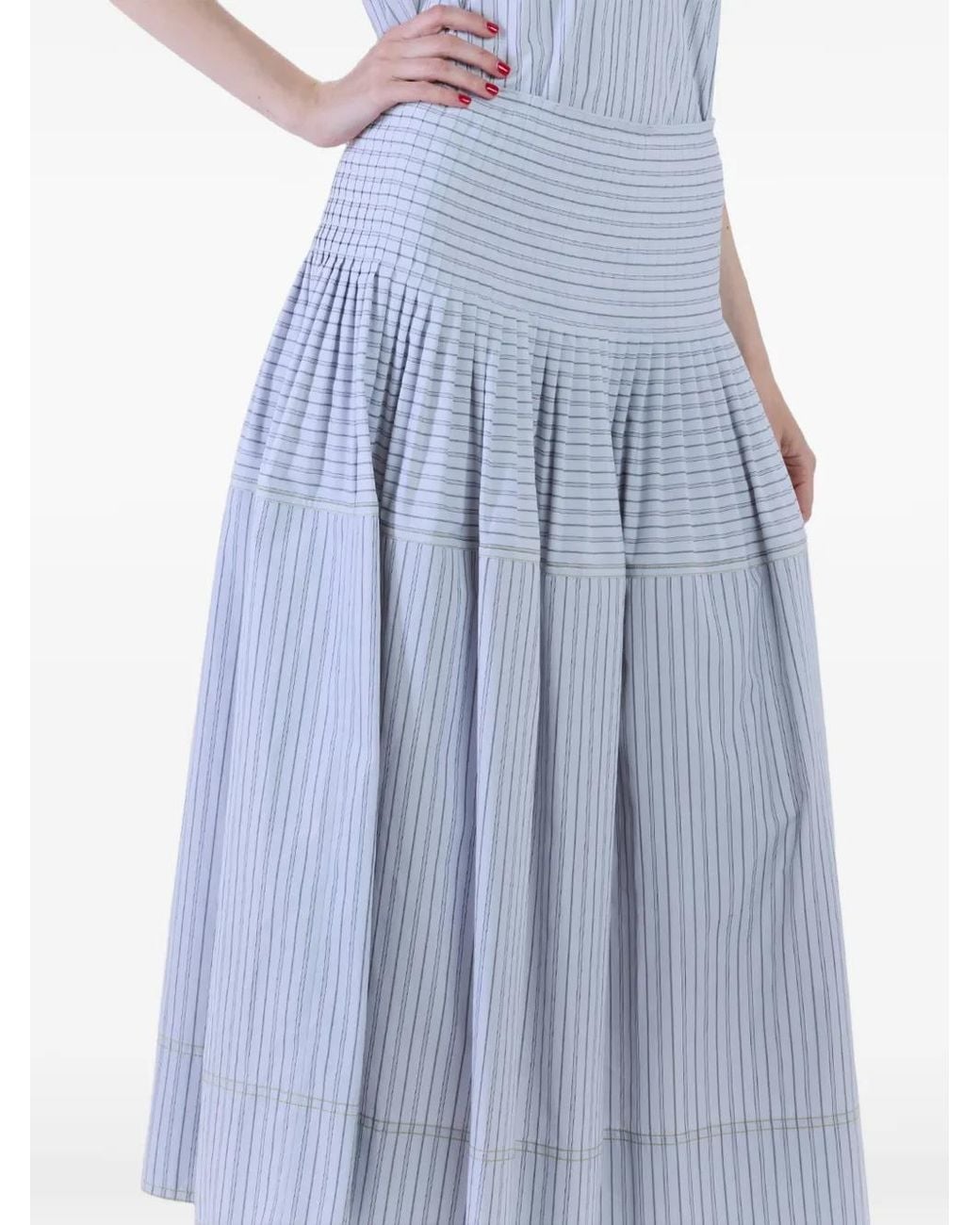 Paul Smith Blue Striped Pleated Maxi Skirt