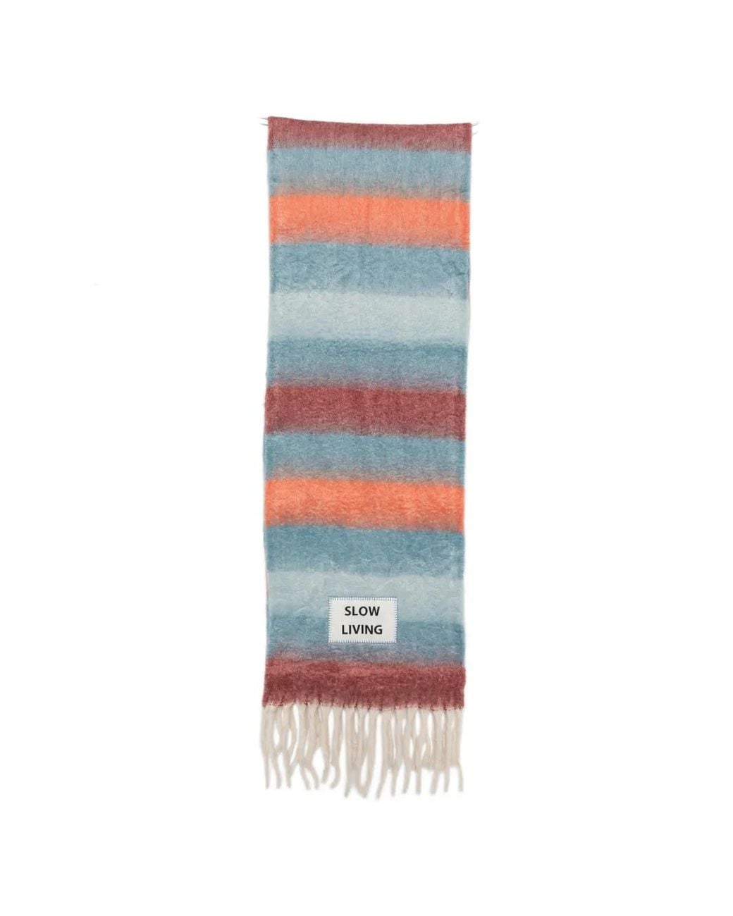 Verb to Do Blue Striped Fringed Scarf