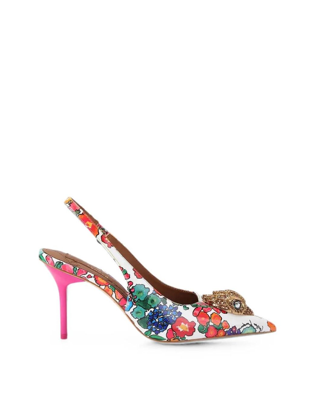 Kurt Geiger White Floral-Print Crystal-Embellished Pumps