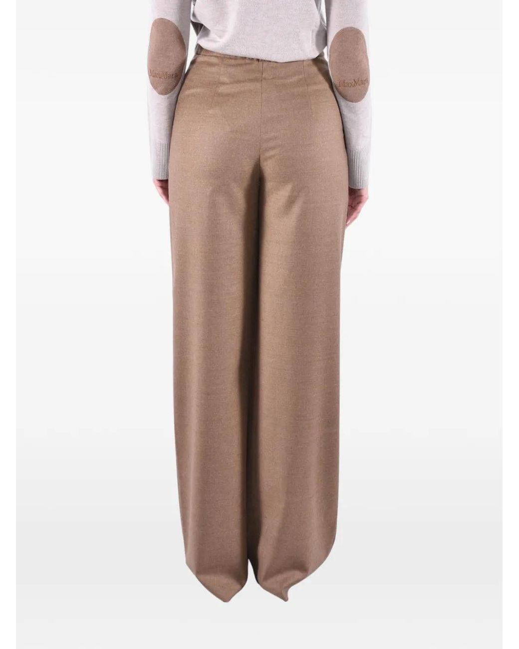 Max Mara Brown Drawstring-Waist Flannel Trousers