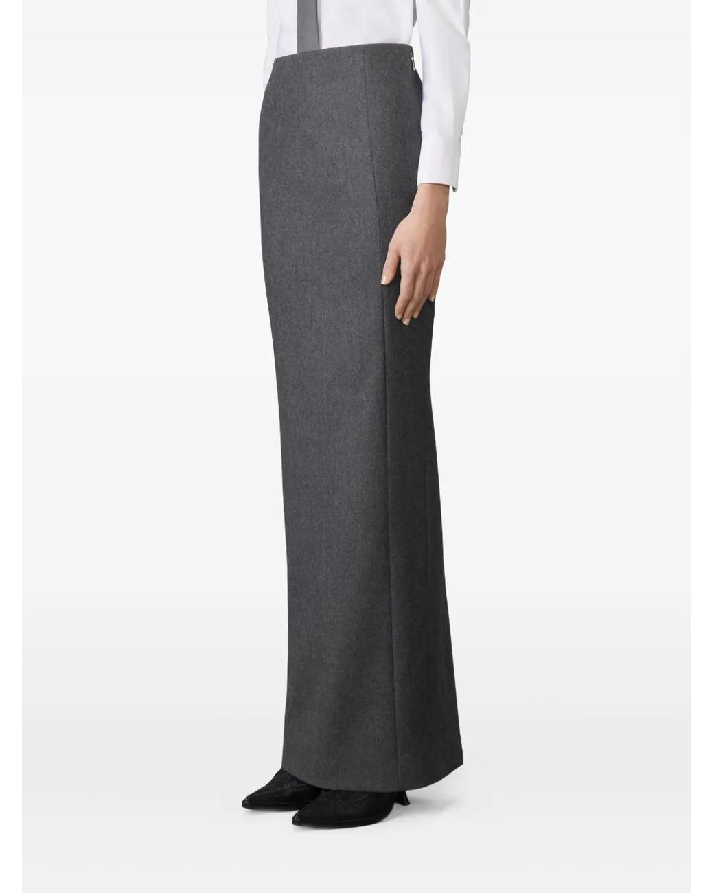 Thom Browne Gray Solid Wool Flannel Pencil Maxi Skirt