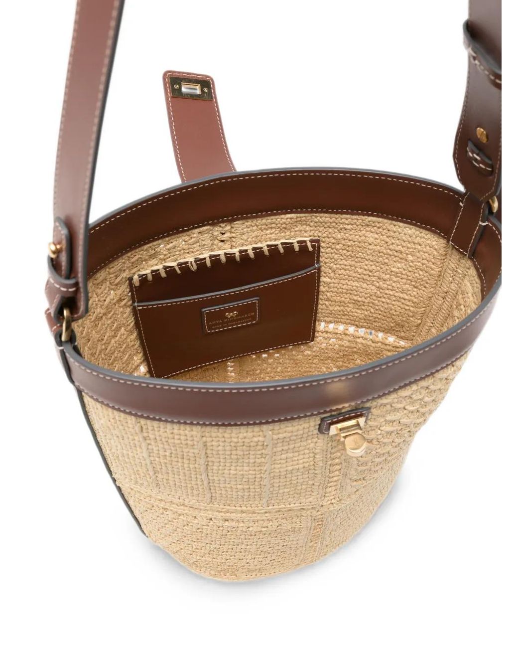 Anya Hindmarch White Raffia Patchwork Bucket Bag