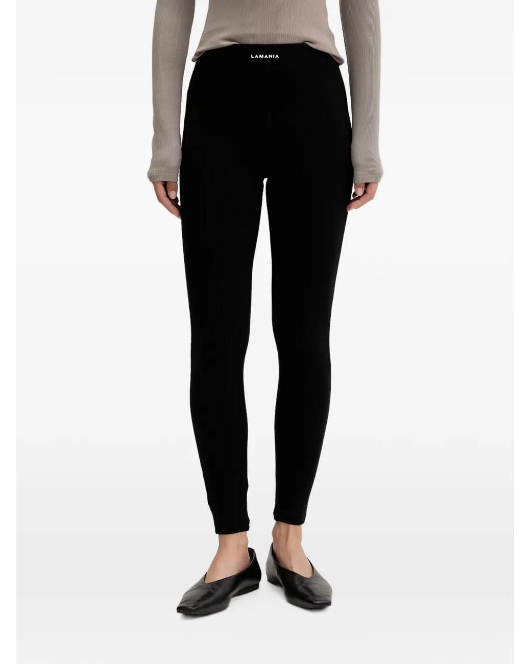 La Mania Black Tonic Ribbed-Knit Leggings
