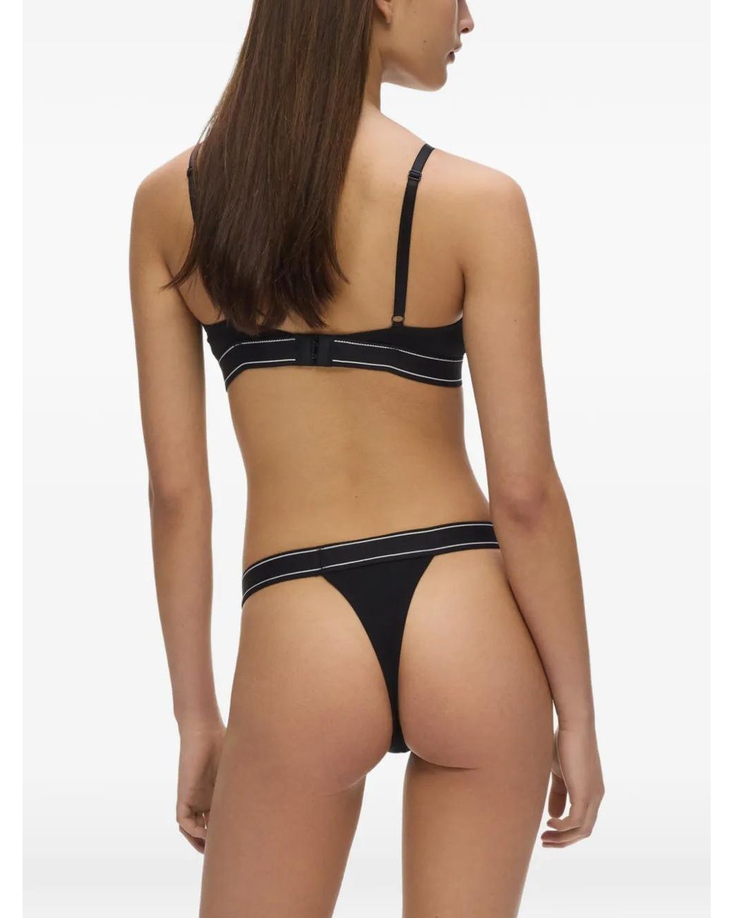 Karl Lagerfeld Black Hotel Karl Stripe Cotton Thong