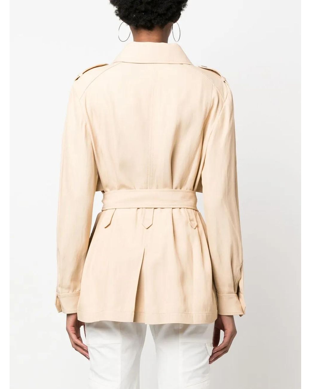 Alberta Ferretti Natural Flap-Pocket Belted Jacket