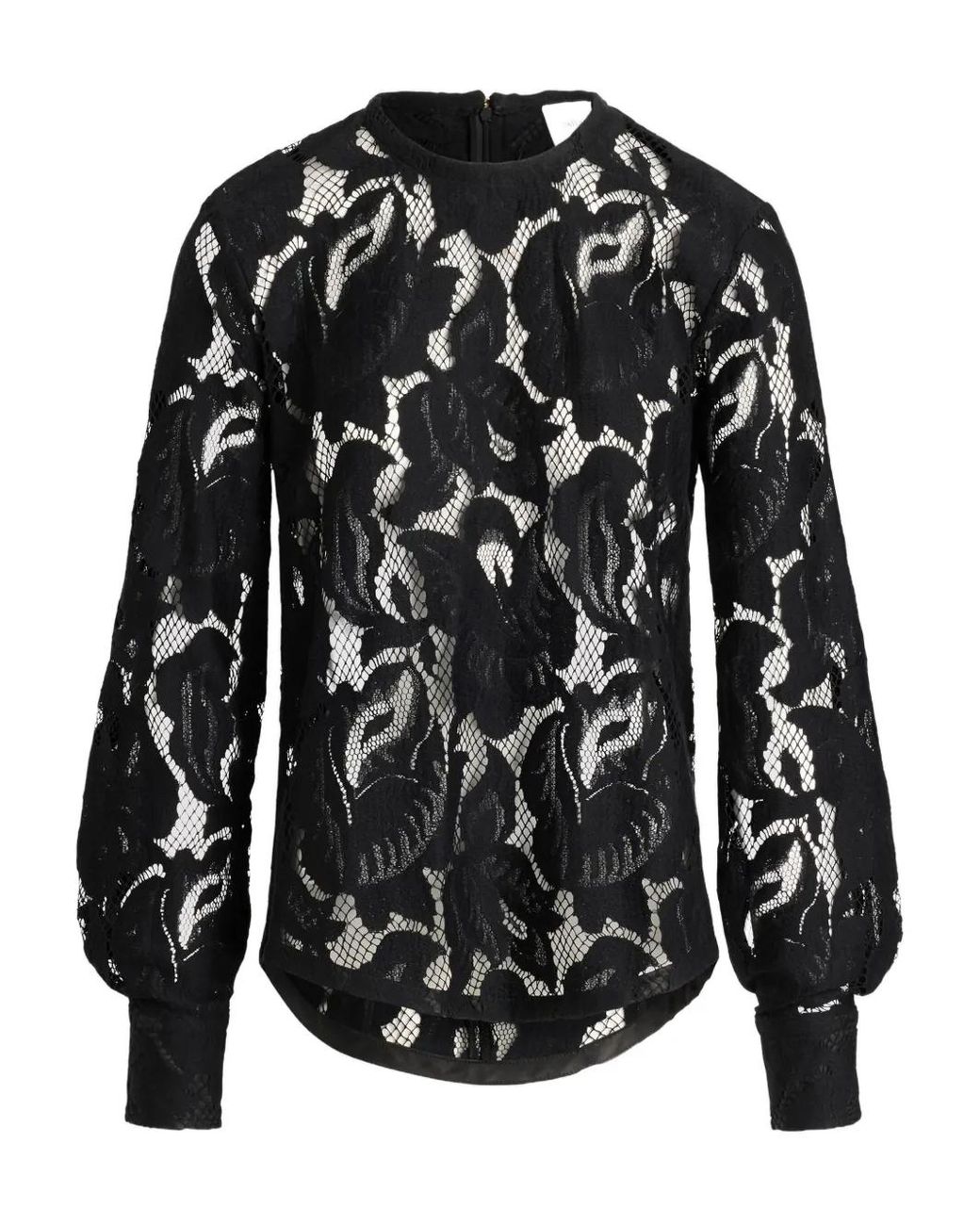 Patou Black Balloon-Sleeve Lace Top