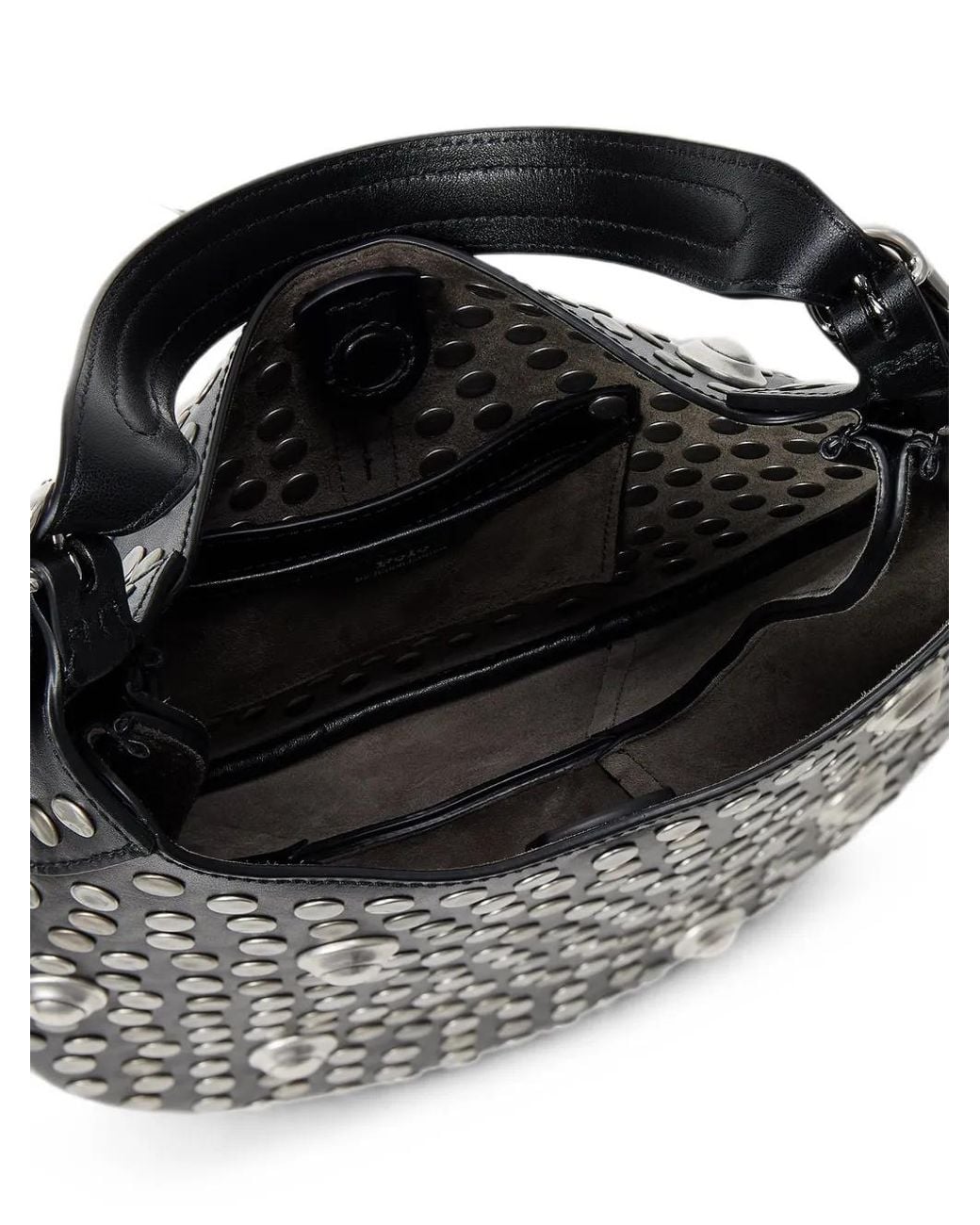 Polo Ralph Lauren Black Small Polo Id Studded Leather Shoulder Bag