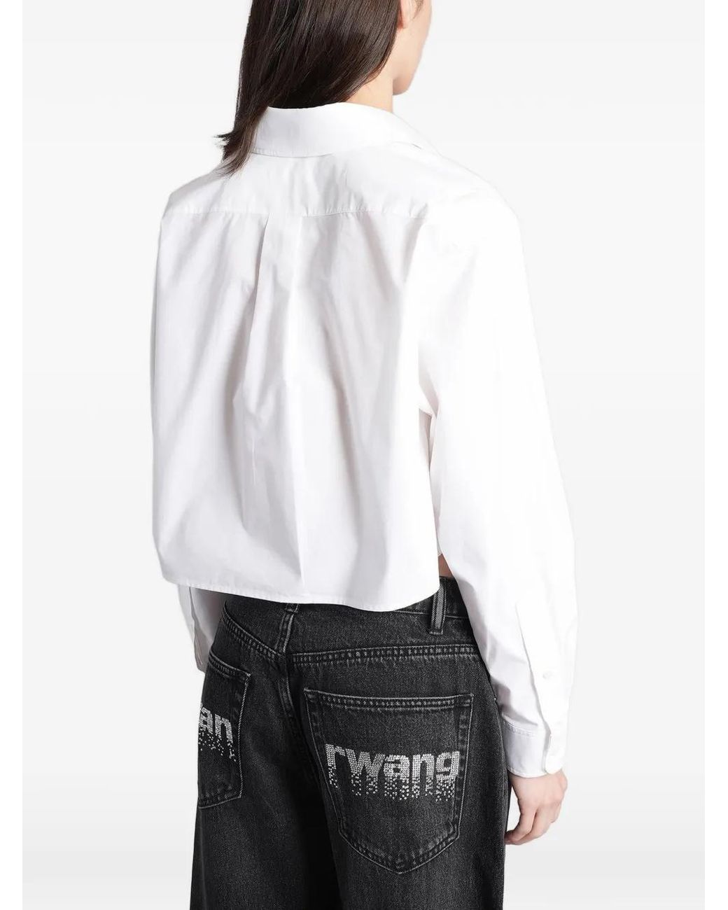 Alexander Wang White Embroidered Logo Cropped Shirt