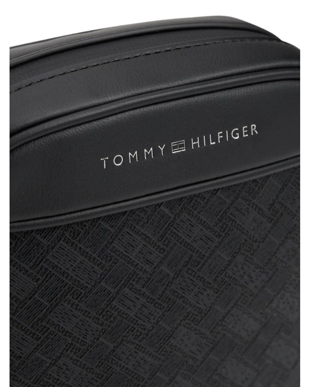 Tommy Hilfiger Black Basket-Weave Logo-Print Shoulder Bag for men