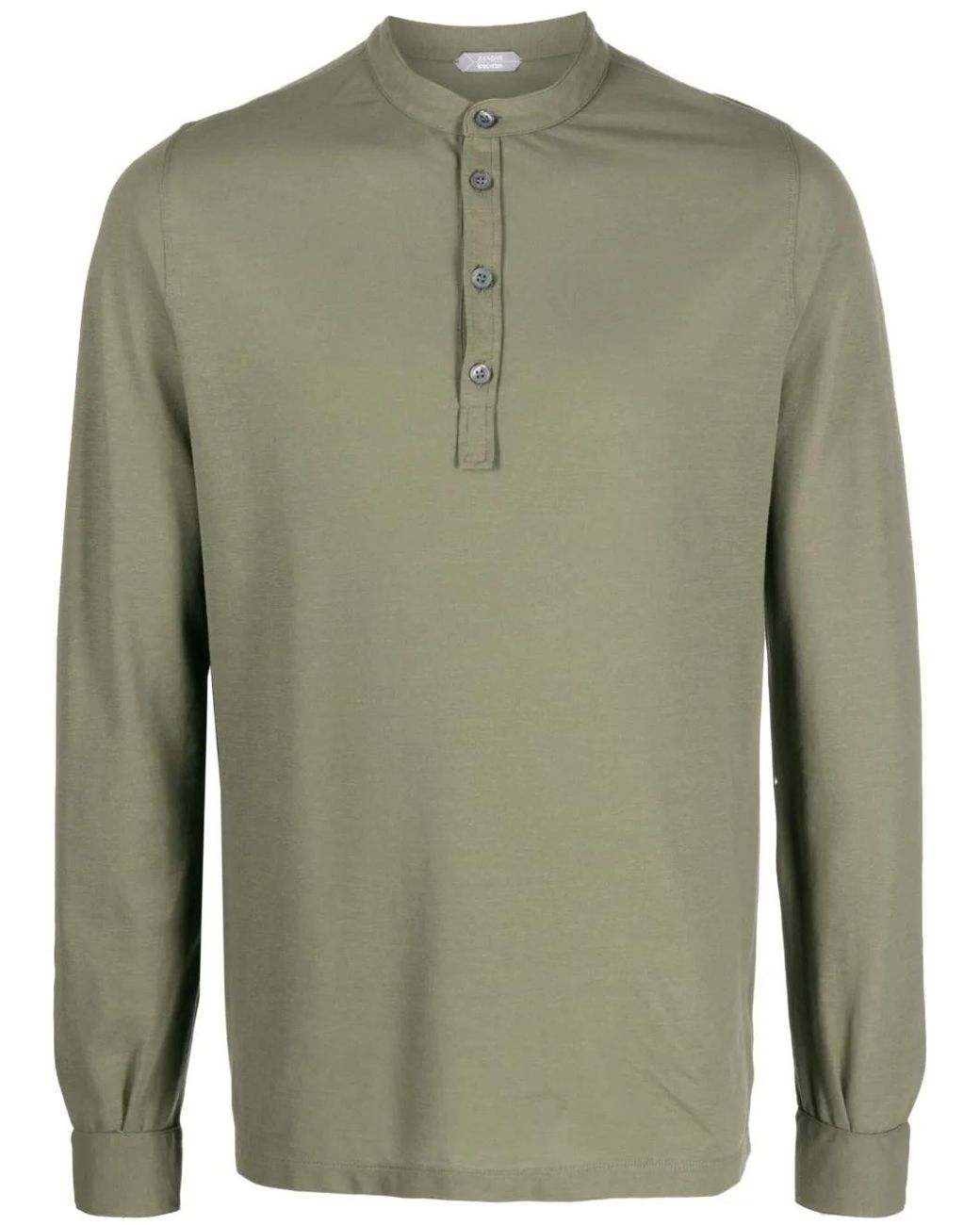 Zanone Green Band-Collar Polo Shirt for men