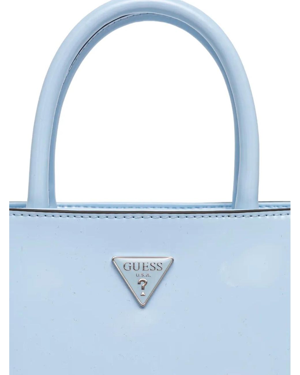 Guess Blue Arnela Logo-Plaque Patent-Finish Tote Bag