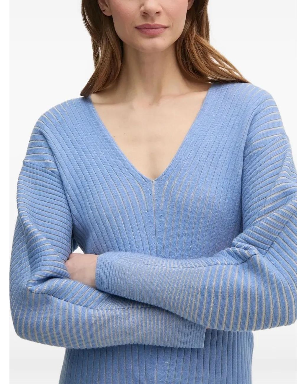 DKNY Blue V-Neck Ribbed Jumper