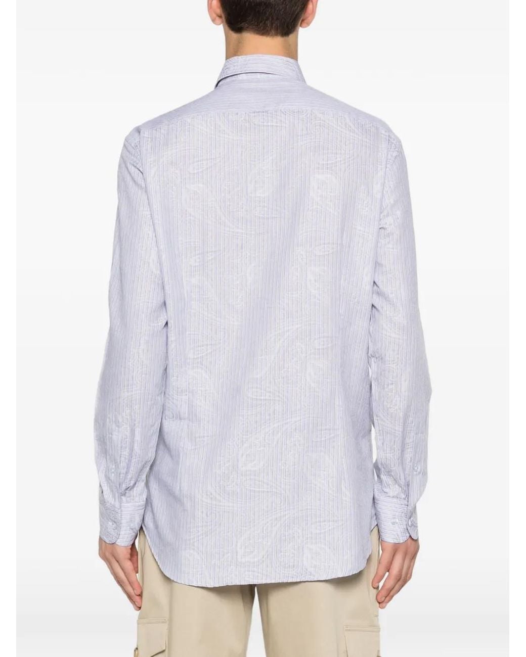 Etro White Striped Shirt With Paisley Print for men