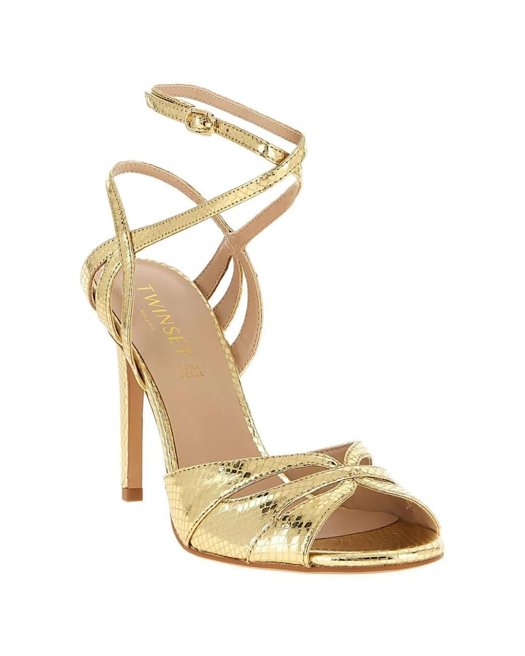 Twinset Metallic Snake-Print Sandals