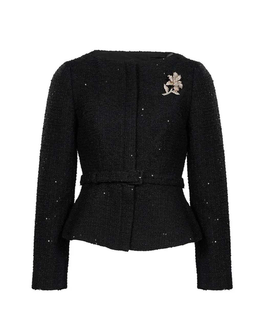 Roland Mouret Black Veste Ceinturée Ornée De Sequins