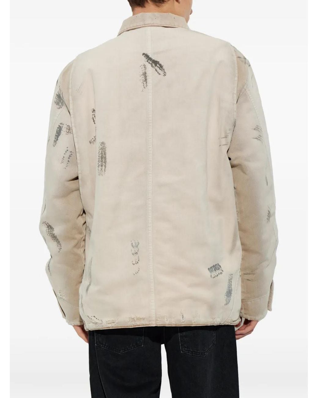 M I S B H V Natural Marfa Paint-Splatter Distressed Denim Jacket for men
