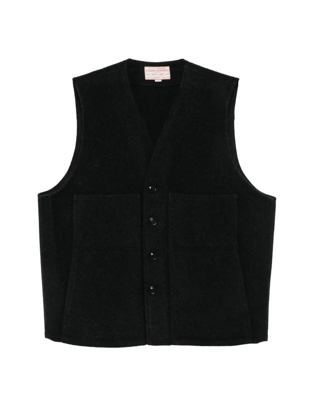 Filson Black Mackinaw Button-Up Wool Gilet for men
