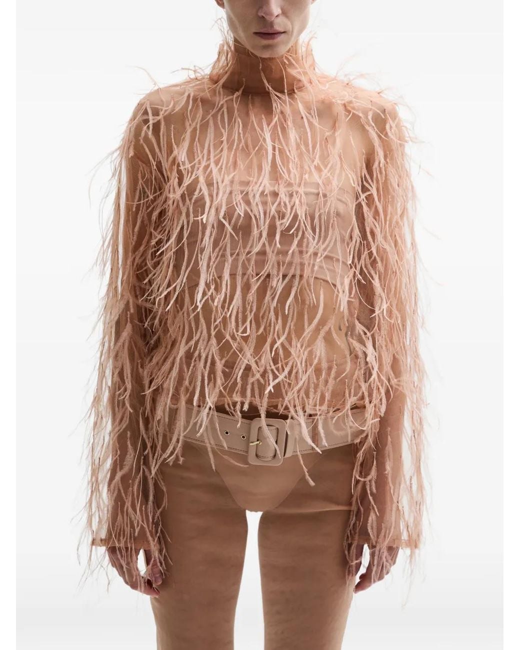 Atu Body Couture Brown Feather High-Neck Top