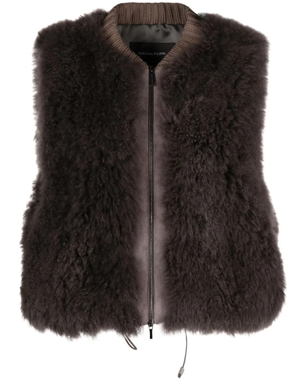 Fabiana Filippi Black Shearling Zip-Up Gilet
