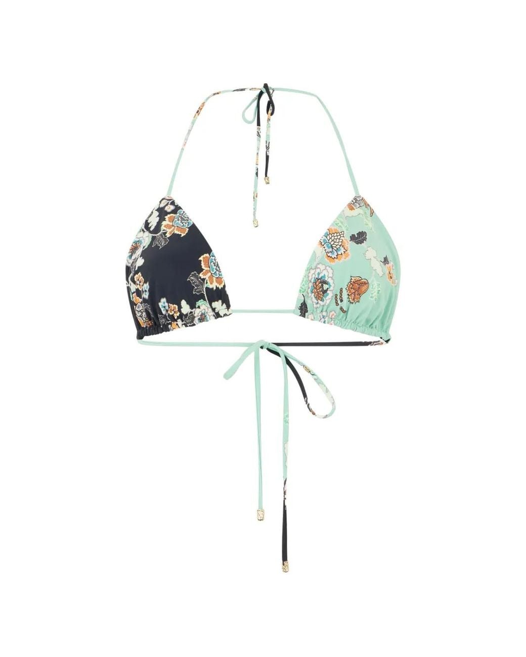 Roberto Cavalli Blue Floral-Print Triangle Bikini Top