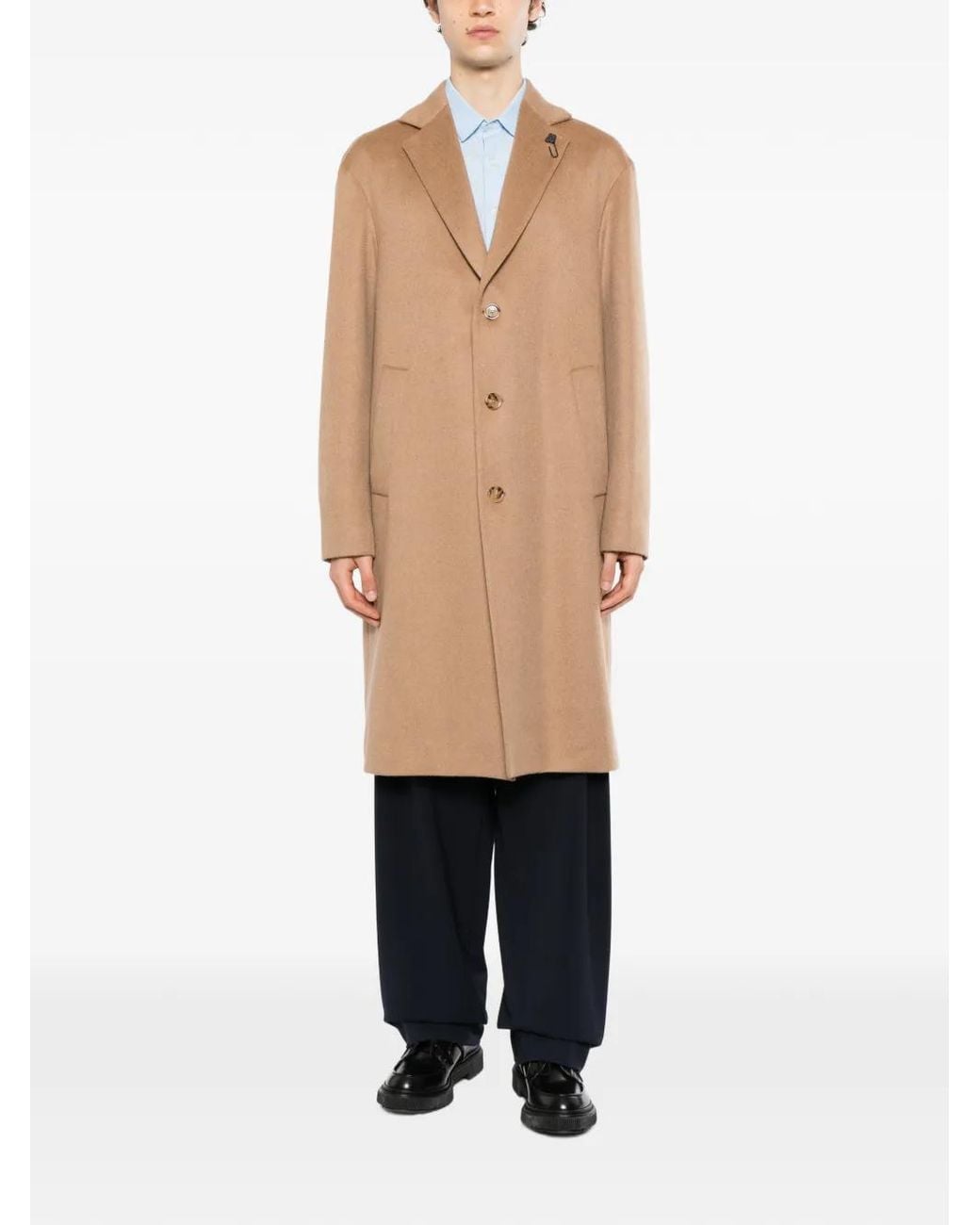 Lardini Natural Single-Breasted Notched-Lapel Coat for men