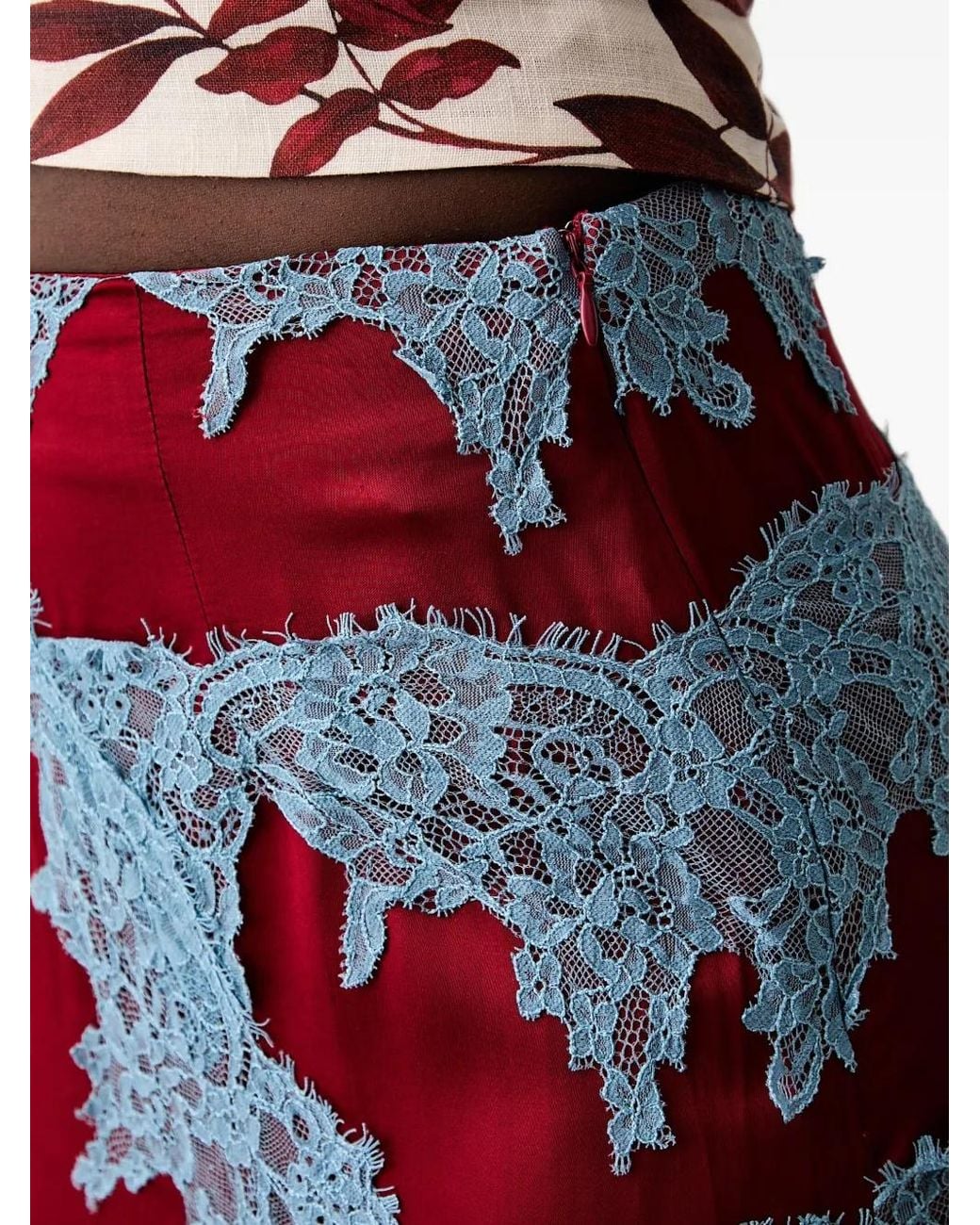 Never Fully Dressed Red Lace-Appliqué Midi Skirt