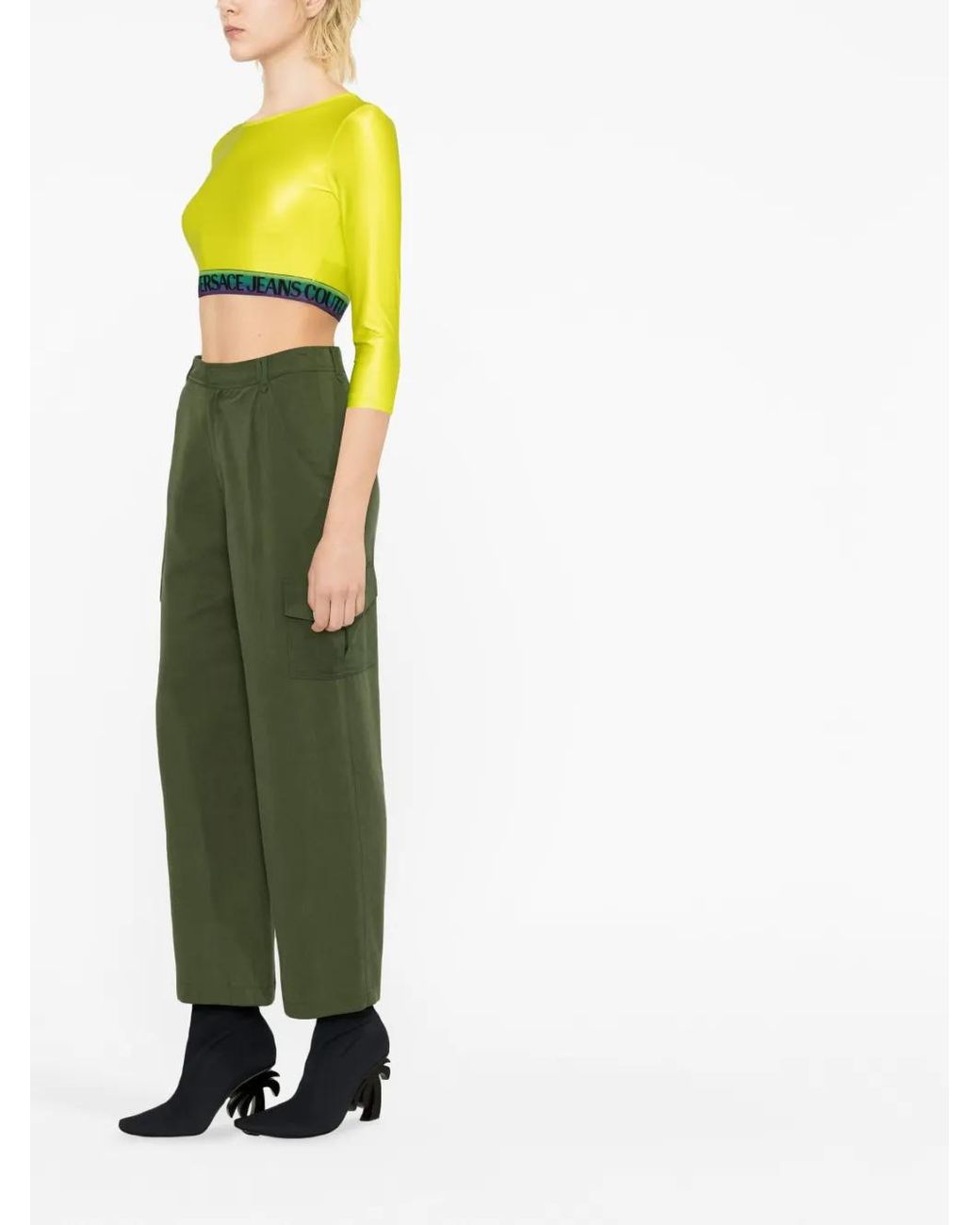Versace Jeans Couture Yellow Logo-Trim Detail Top