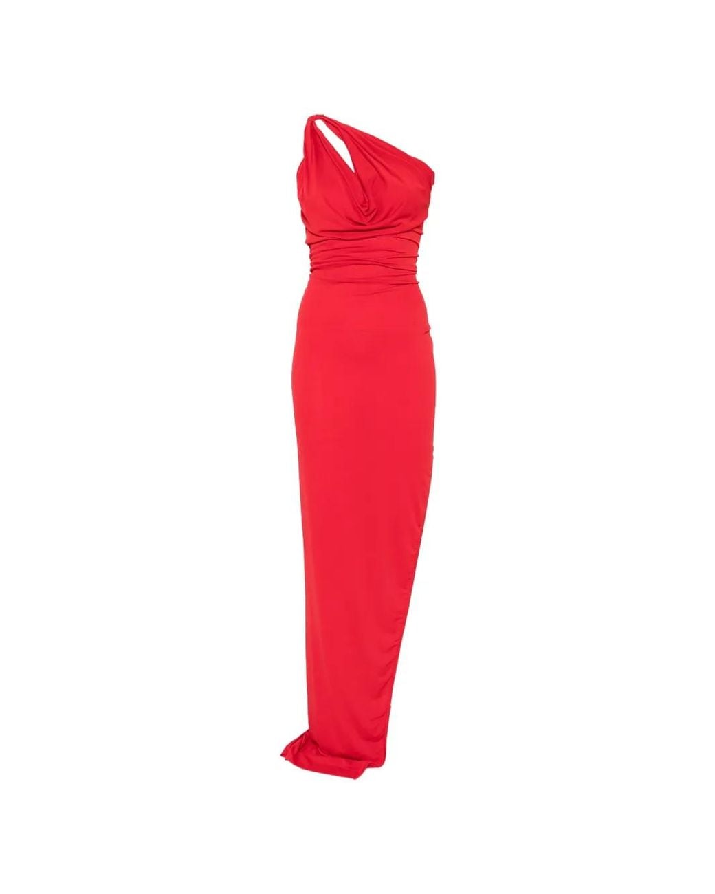 Rick Owens Red Aaliyah One-Shoulder Draped Maxi Gown